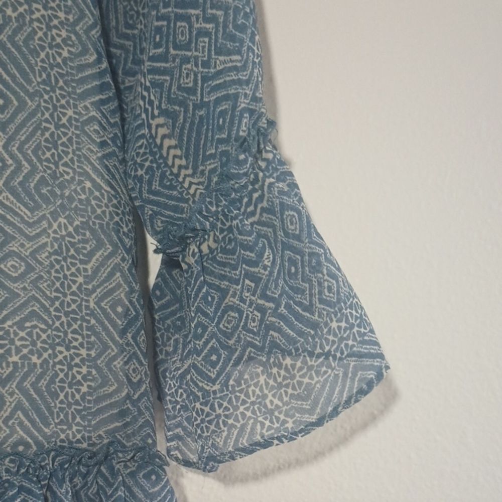 Lucky Brand Blue And White Women's Size M Blouse Cottagecore Top Off Shoulder - Picture 6 of 10